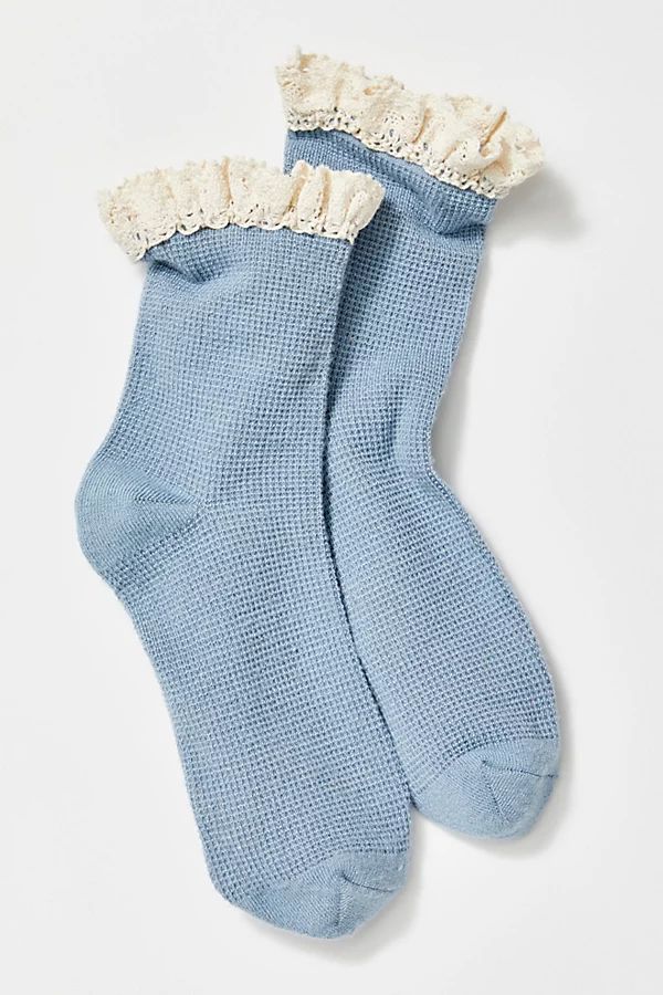 Beloved Waffle Knit Ankle Socks by Free People, Sky, One Size | Free People (Global - UK&FR Excluded)