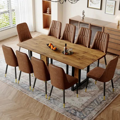 Dining Table Set Featuring A Wooden Tabletop And Metal Frame Support. 78.7" Rectangular Dining Table Set Delivers Stability, Comfort, And Style. | Wayfair North America