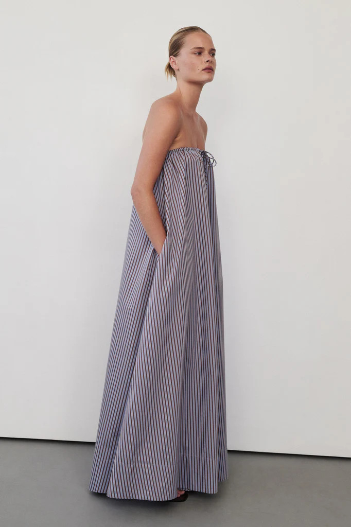 HARRI STRIPE STRAPLESS MIDI DRESS | DISSH