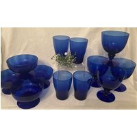 Vintage Cobalt Blue Hand Blown Glassware Collection, Wine/Water/Dessert Sherbet Glasses, & Juice Glasses-Rare | Etsy (US)