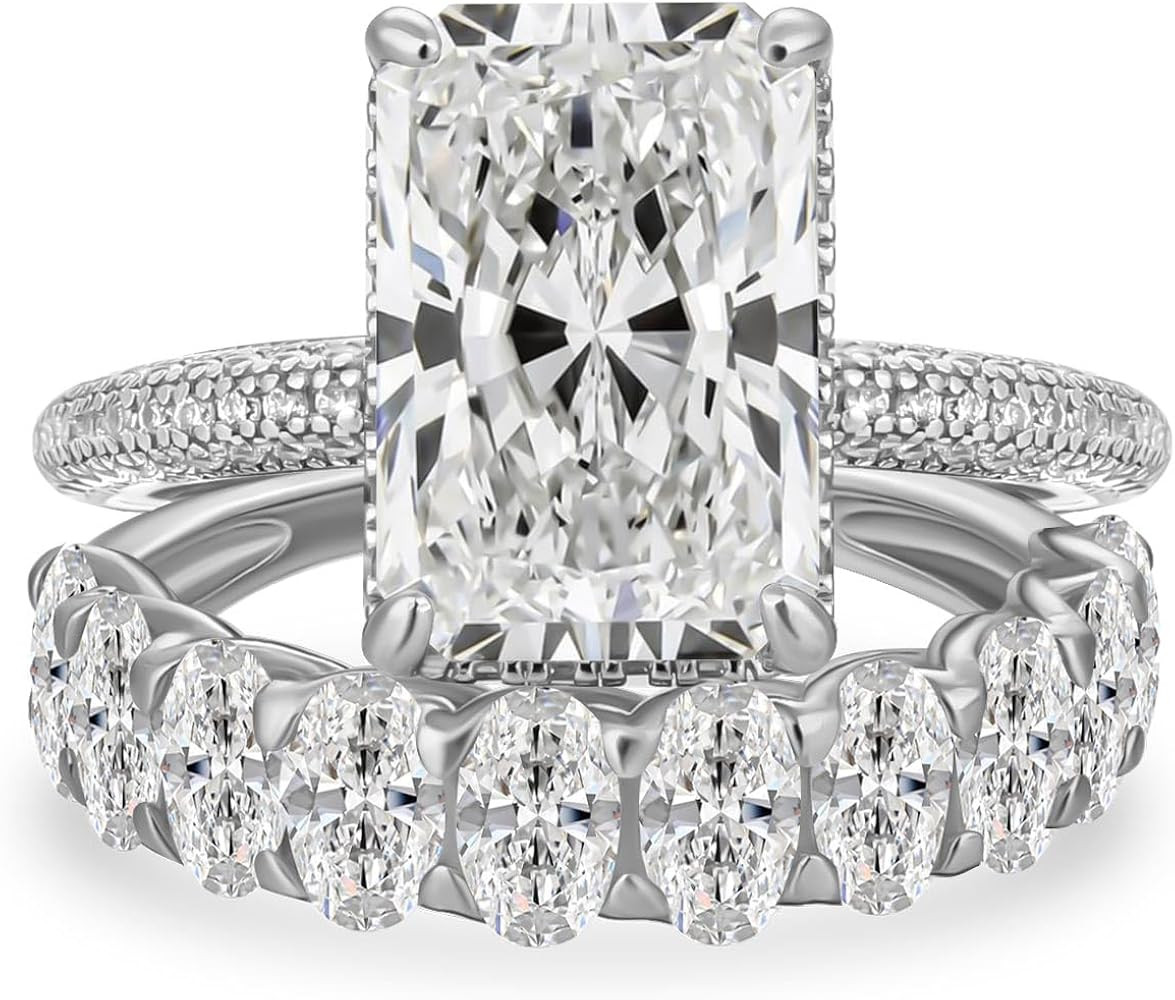 4.5 Carat Radiant Cut Bridal Ring Set for Women, S925 Silver AAAAA Cubic Zirconia Bridal Engageme... | Amazon (US)