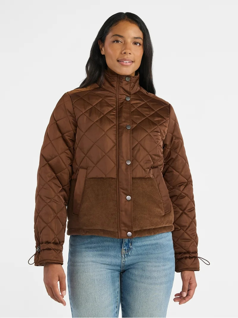 Time and Tru Women's and Women’s Plus Mixed Media Puffer Jacket, Sizes XS-2X | Walmart (US)