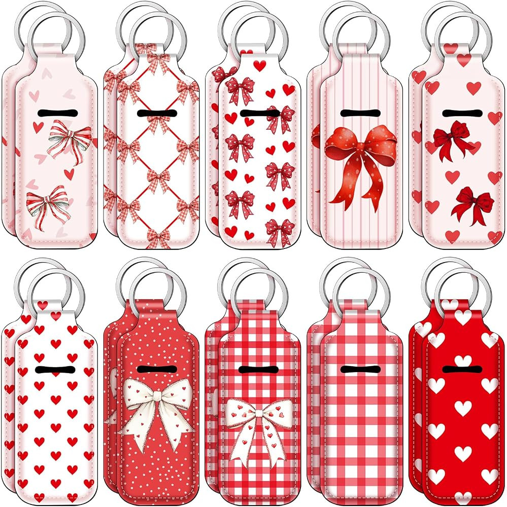 Ctosree 20 Pcs Valentine's Day Team Gifts Bulk Coquette Bow Lipstick Holder Keychain Bulk Galenti... | Amazon (US)