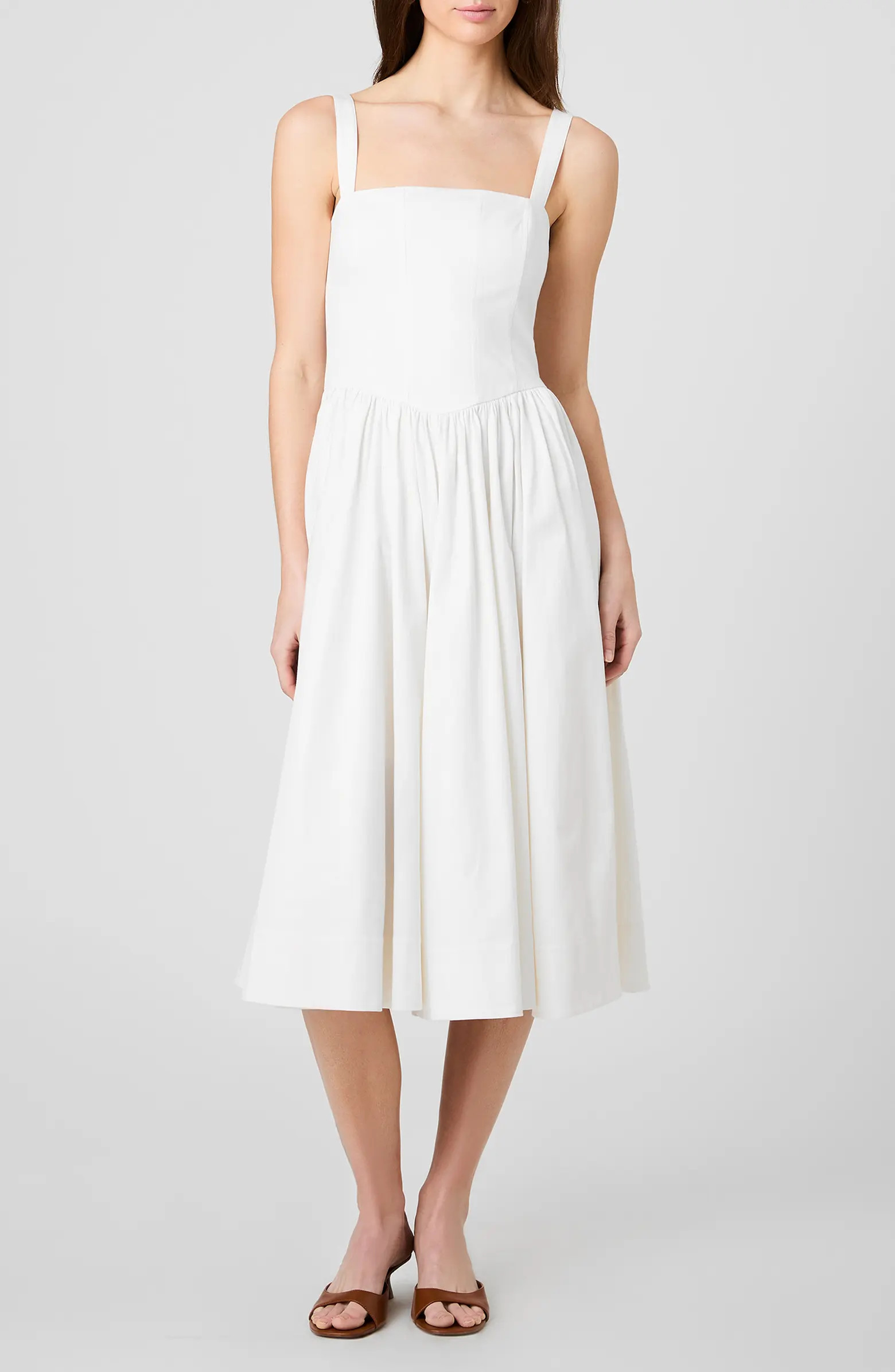 Fitted Bodice Cotton Blend Midi Dress | Nordstrom