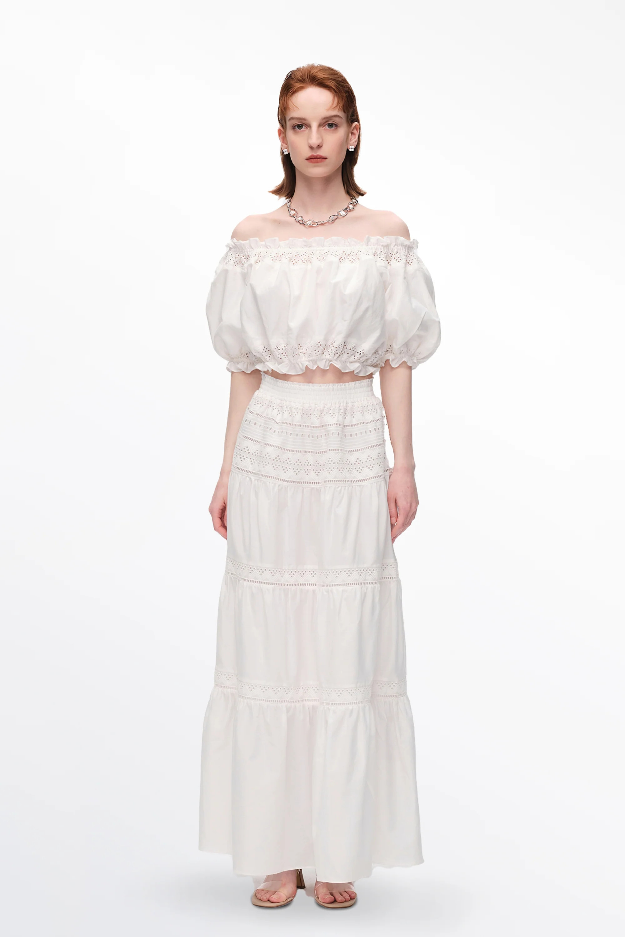 Luise Off-Shoulder Puff Sleeve Top in Silk Cotton | Fabrique
