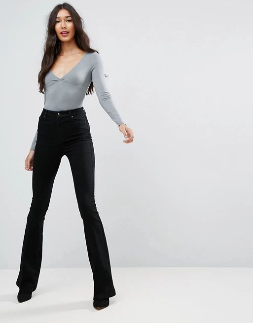 ASOS DESIGN Tall bell flare jeans in clean black with pressed crease | ASOS UK