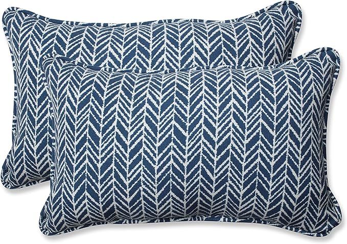 Pillow Perfect Outdoor/Indoor Herringbone Ink Lumbar Pillows, 11.5" x 18.5", Blue, 2 Count | Amazon (US)
