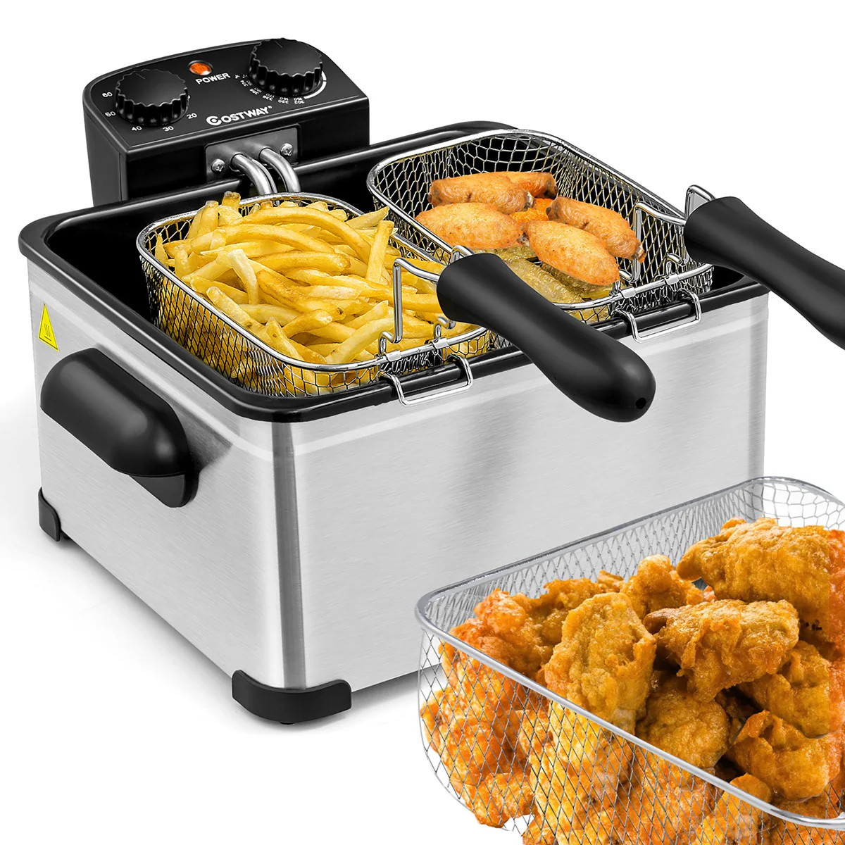 Costway Electric Deep Fryer 5.3 QT/21-Cup Stainless Steel 1700W with Triple Basket one_size | CSHY000767 | Lowe's
