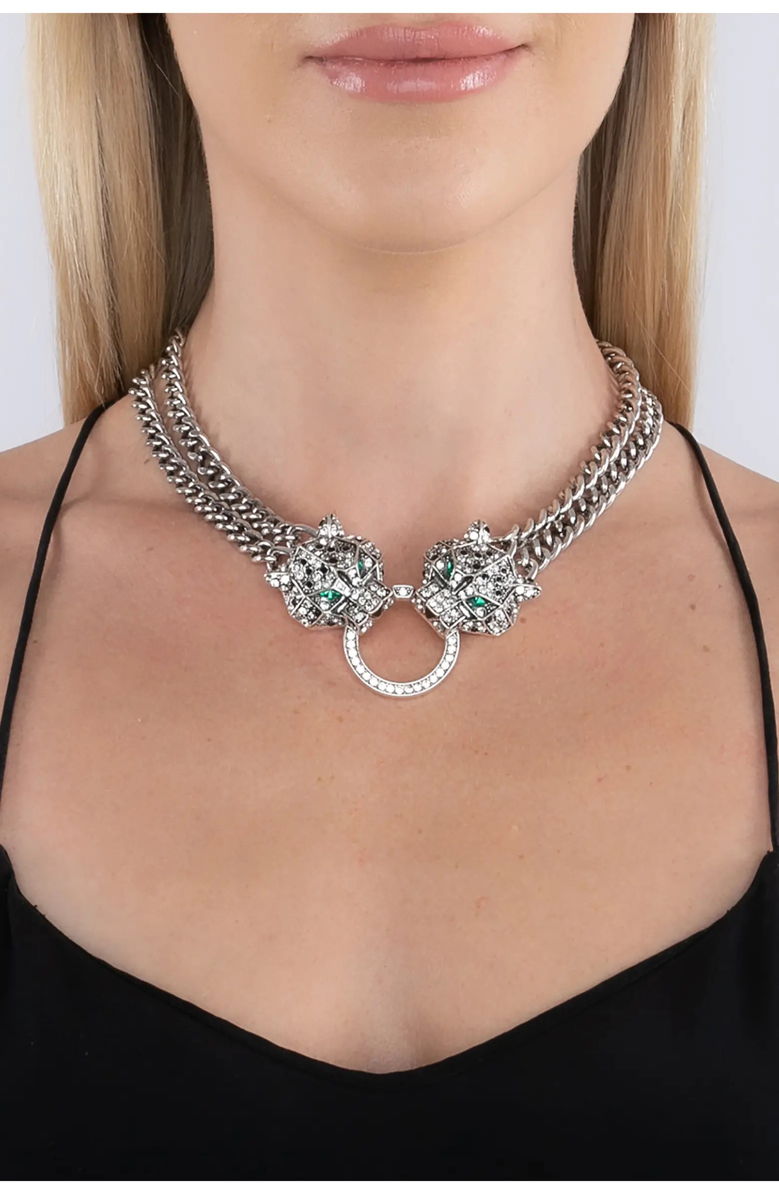 Pavé Crystal Leopard Curb Chain Statement Necklace | Nordstrom Rack