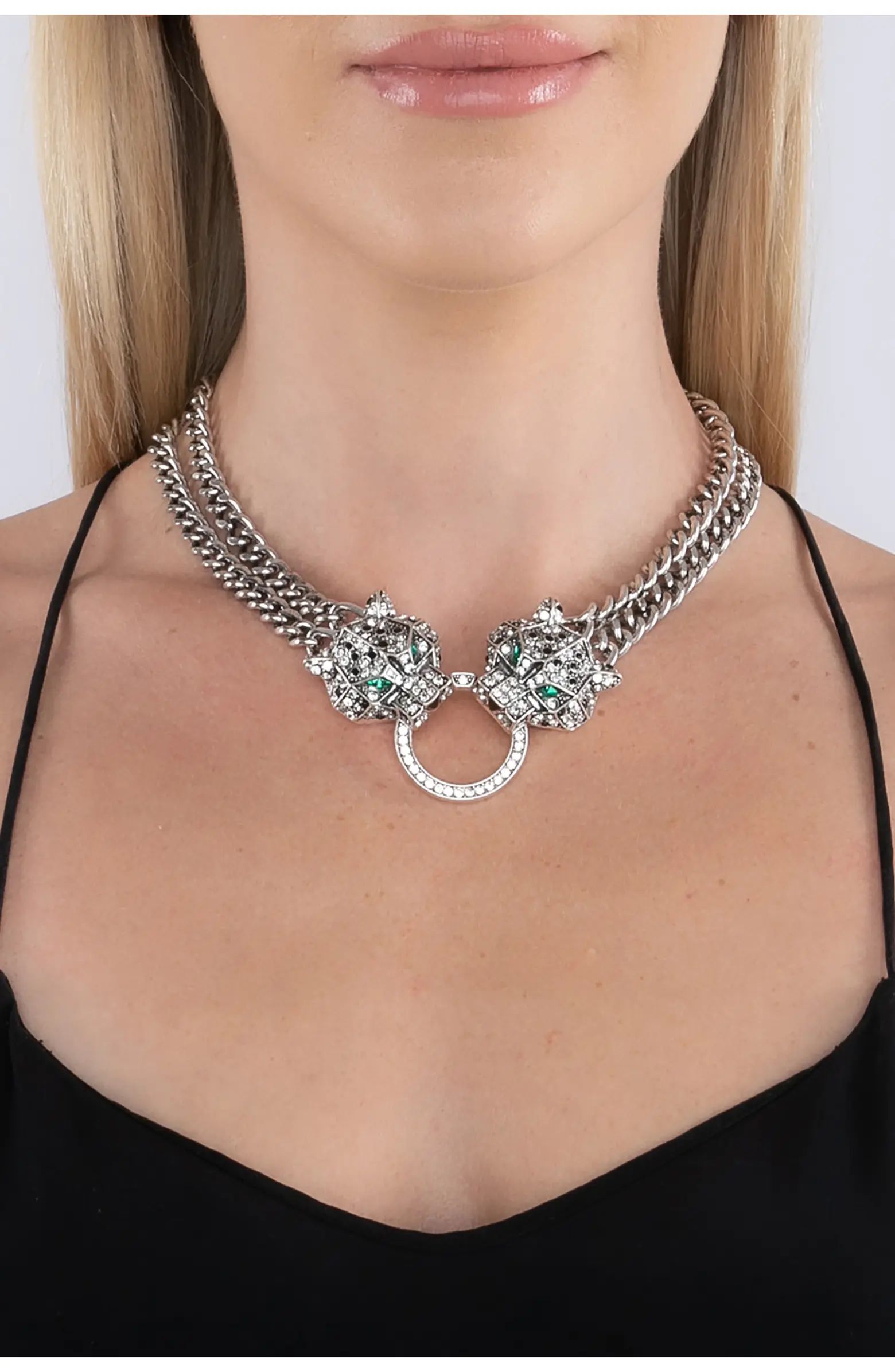 Pavé Crystal Leopard Curb Chain Statement Necklace | Nordstrom Rack