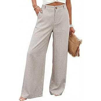 Hooever Womens Cotton Linen Pants Casual Button Up High Waisted Wide Leg Trousers | Amazon (US)