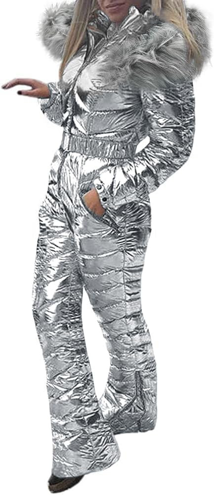 Women Winter Onesies Ski Suit Fur Collar coat Ski Jumpsuit Snowsuit | Amazon (US)