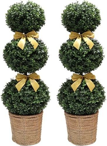 38''Artificial Boxwood Ball Topiary Trees 3.15FT, Triple Balls Faux Topiaries Tree Store Garden I... | Amazon (US)
