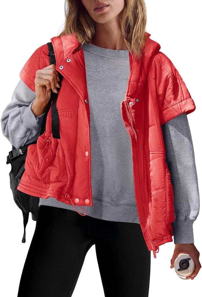 SENSERISE Womens Oversized Puffer Vest Sleeveless Quilted Jacket Zip Up Hooded Puffy Vest Ponchos... | Amazon (US)