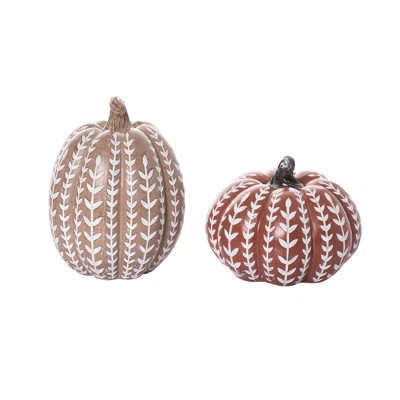 Resin Pumpkin w/Whitewash Pattern Set of 2 Fall/Harvest Home Decorations | Wayfair North America