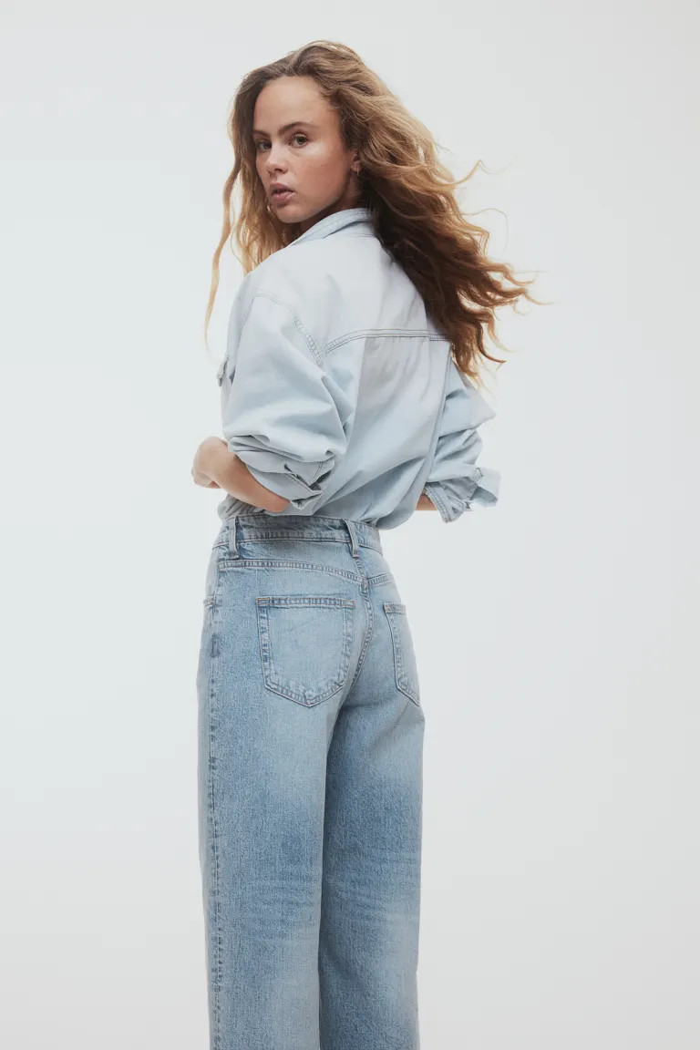 Wide High Cropped Jeans - Light denim blue - Ladies | H&M GB | H&M (UK, MY, IN, SG, PH, TW, HK)