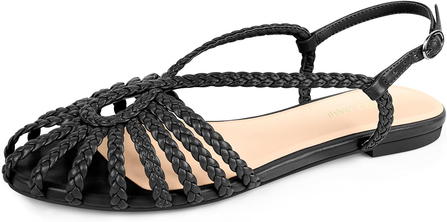 PIZZ ANNU Women's Sophia Braided Flat Sandals Comfortable Memory Foam Walking Shoes Summer Gladiator Slingback Ankle Strap Strappy Sandals | Amazon (US)