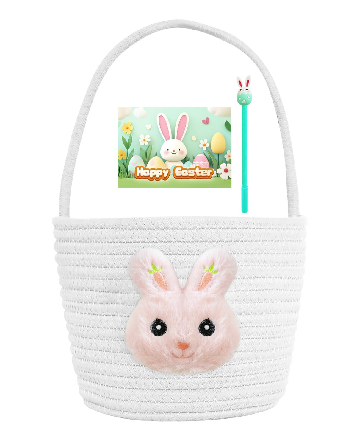 Easter Basket for Kids, Easter Bunny Gift Basket Handmade Cotton Woven Egg Hunts Basket for Boys ... | Amazon (US)