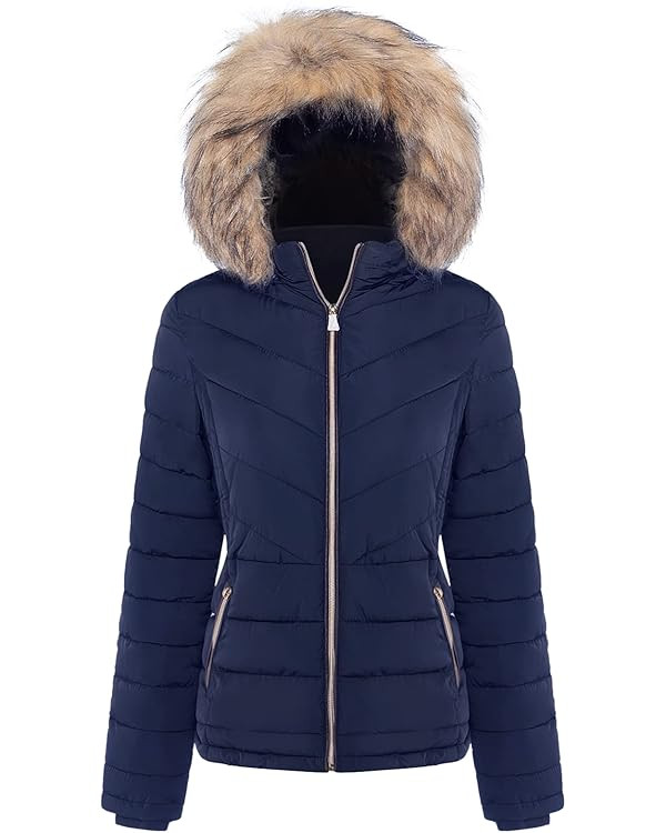 BodiLove Women's Belted Down Puffer Jacket with Faux Fur Trim HoodÉ | Amazon (US)