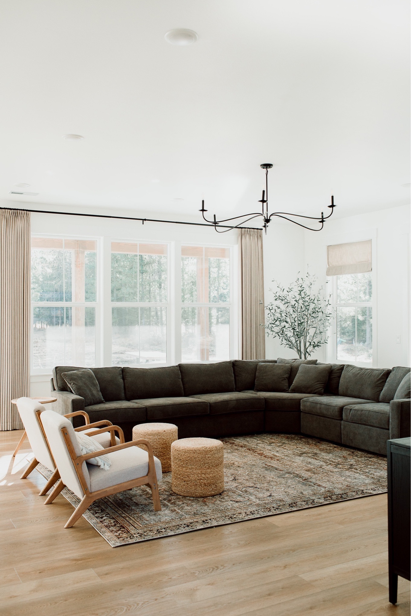 Our living room sources. Drapes are the color Burlywood Birch. The tree is an old Studio McGee from Target that I can’t link 🤷🏽‍♀️