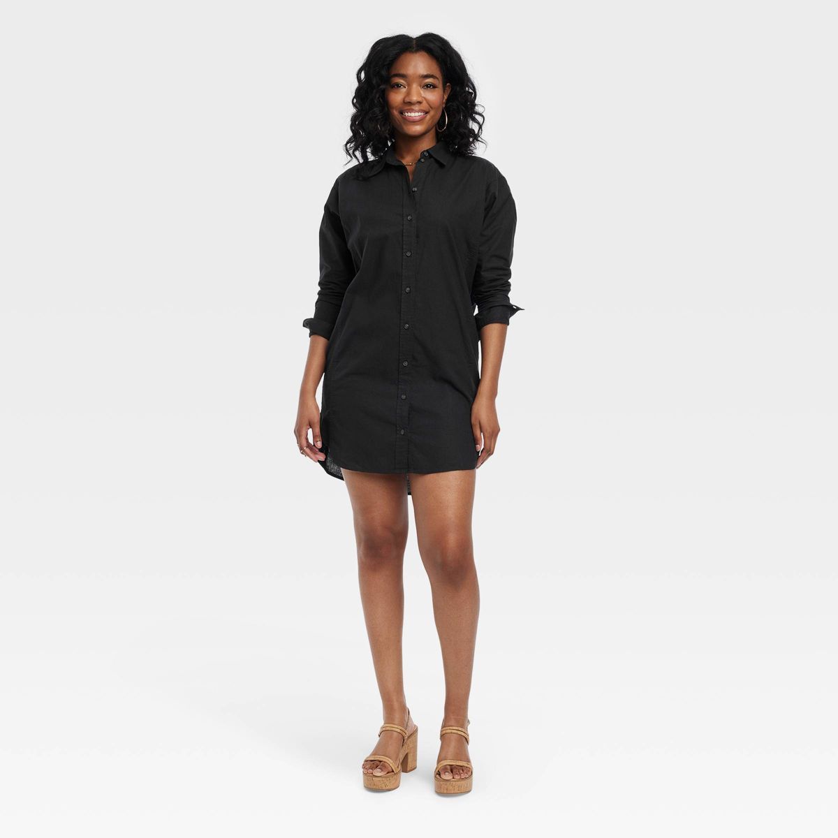 Women's Long Sleeve Mini Shirtdress - Universal Thread™ Black S | Target