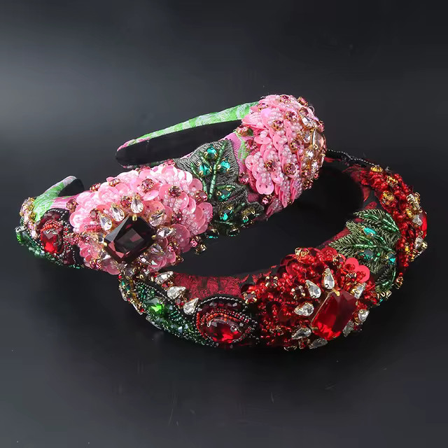 Red Baroque Fashion Flower Headband Luxury Temperament Sponge Crystal Rhinestones Headband For Wo... | AliExpress (US)