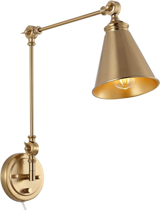 WINGBO Vintage Adjustable Swing Arm Wall Lamp Foldable Gold Wall Light Plug-in Cord Industrial Wa... | Amazon (US)