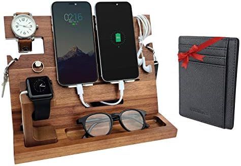 Eterluck Wooden Docking Station Men, Nightstand Organizer Bundle w/ RFID Blocking Leather Wallet ... | Amazon (US)