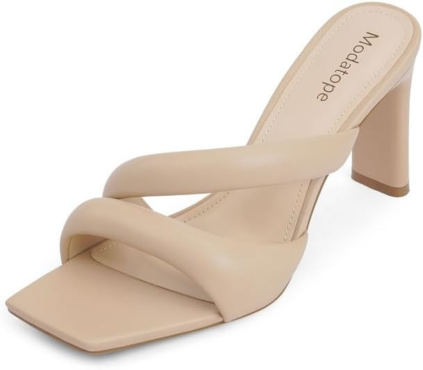 Modatope Nude Heels for Women Heeled Sandals Slides High Heel Slippers Peep Open Square Toe Mule ... | Amazon (US)