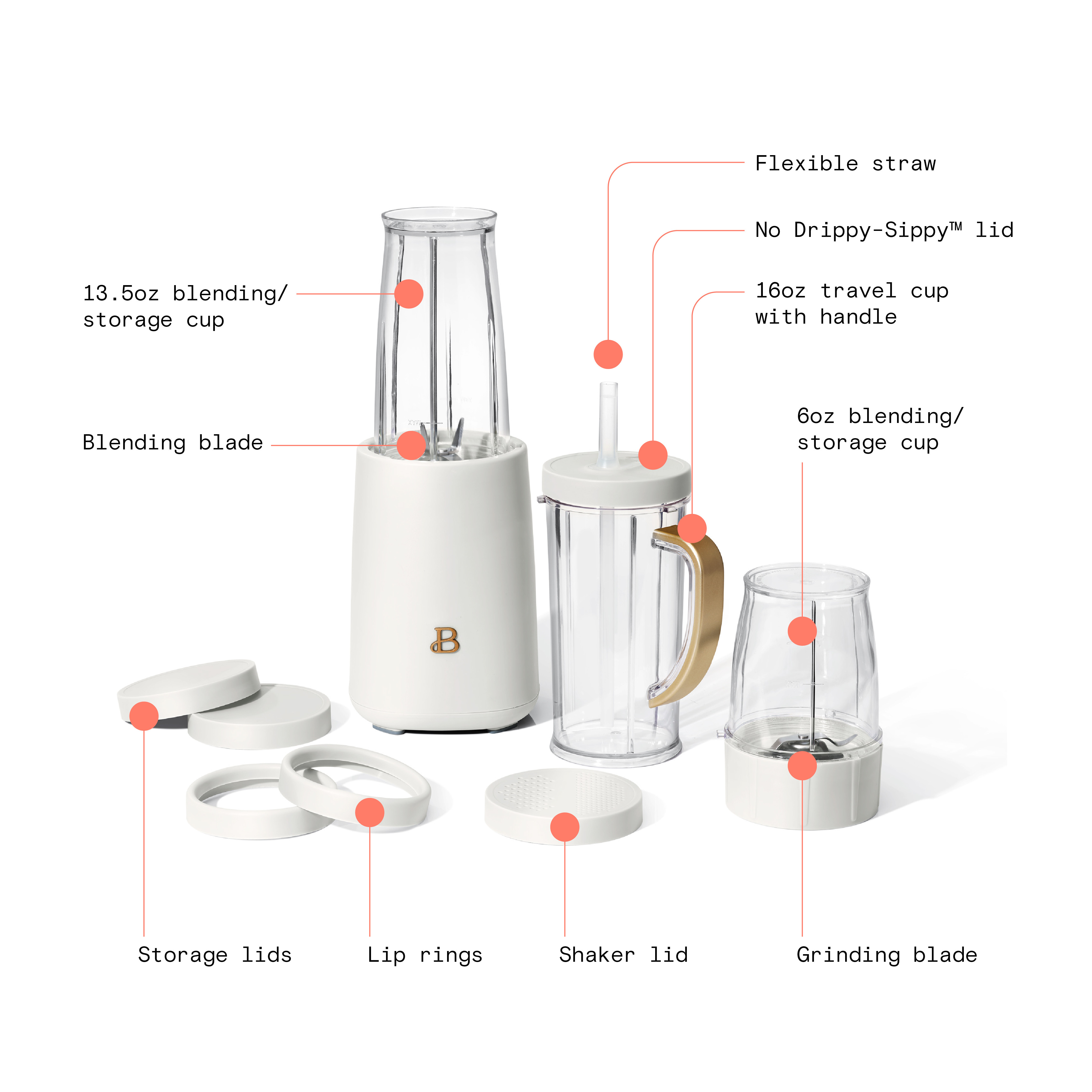 Beautiful Personal Blender Set with 12 Pieces, 240 W, White Icing by Drew Barrymore - Walmart.com | Walmart (US)