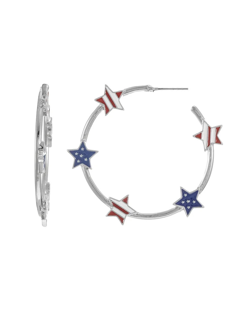 Way to Celebrate Americana Patriotic Star Hoop Earrings | Walmart (US)