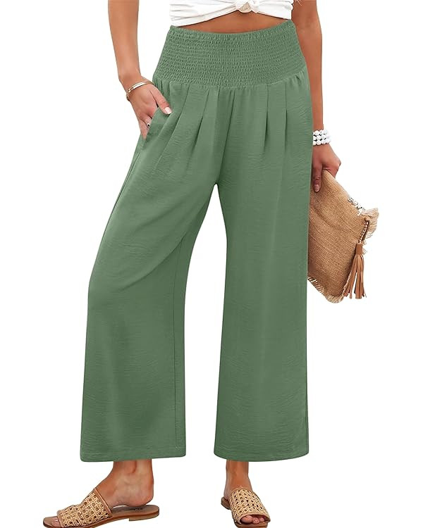 ANRABESS Womens Pants Wide Leg High Waisted Palazzo Pants Summer Flowy Beach Lounge Casual Trouse... | Amazon (US)