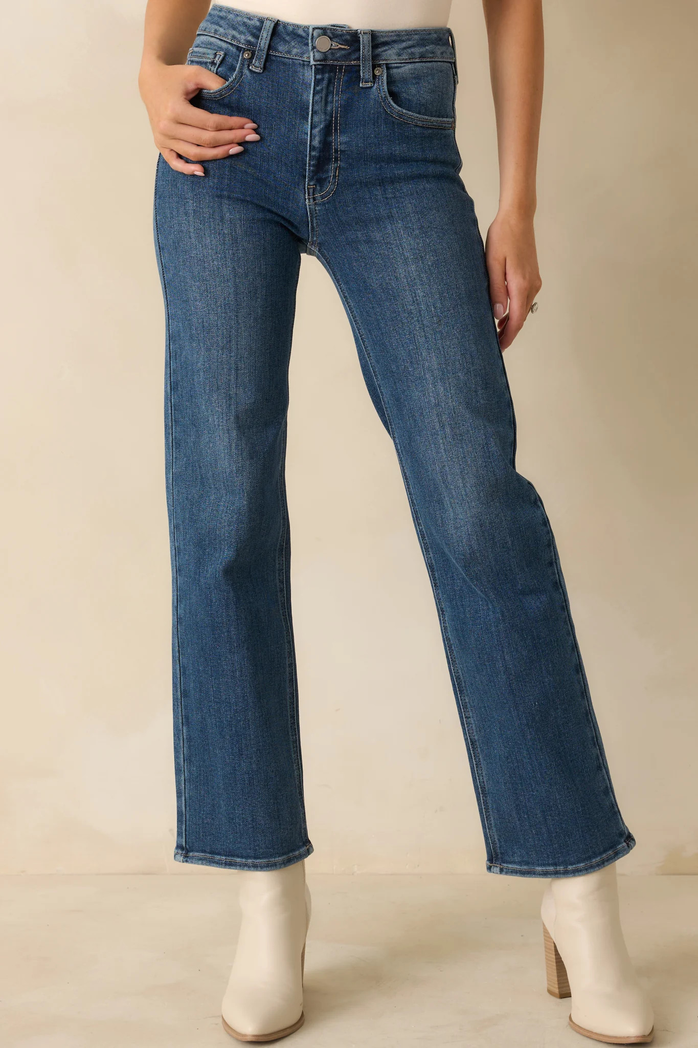 The Daily Edit Medium Wash Straight Leg Jeans | Red Dress