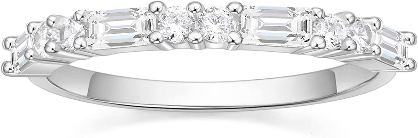 Wedding Band for Women Cubic Zirconia Ring Baguette Round Thin Stackable Rings Eternity Band for ... | Amazon (US)