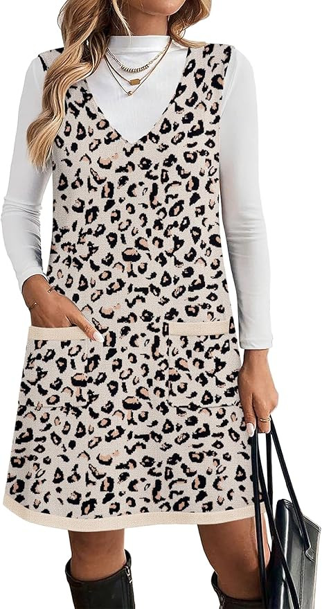 Zeagoo Women's Sweater Vest Dresses for Women 2026 V Neck Sleeveless Knit Pullover Sweater with P... | Amazon (US)