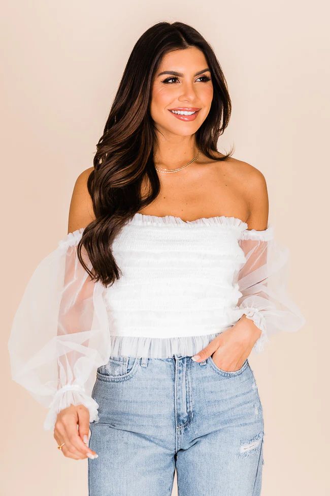 Happy Ever After Ivory Ruffled Tulle Sleeved Blouse | Pink Lily