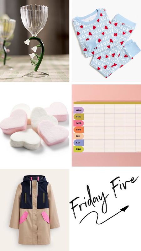 Friday Five ❤️
Valentine’s Day pajamas 
Heart marshmallows and hot cocoa for love baskets and snow days 
New arrival trench coats and spring jackets from boden spring women’s raincoat lightweight waterproof spring coat 
Stunning floral drinkware for spring tablescapes 
And the prettiest calendars and note pads to get organized for the new year! 

#LTKSeasonal