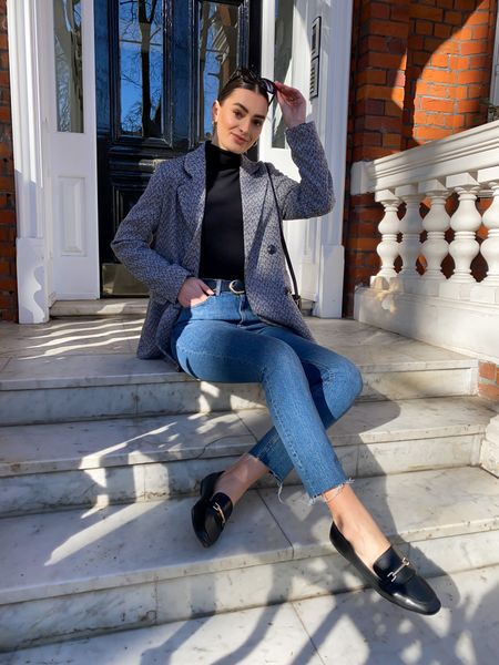 Blazer, black roll neck top, high waist jeans, loafers

#LTKstyletip #LTKSeasonal