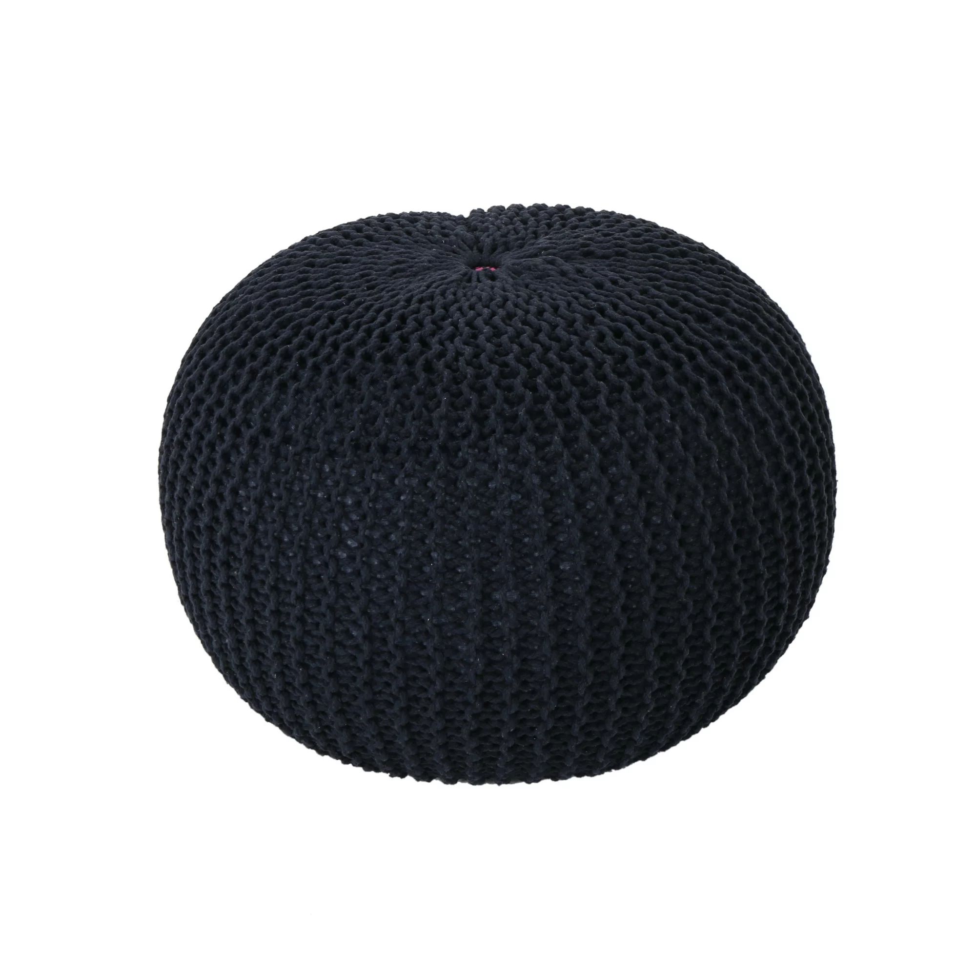 Belle Knitted Cotton Pouf, Dark Blue | Walmart (US)