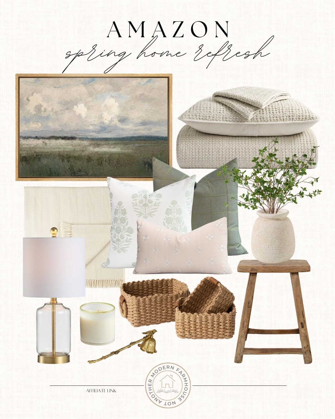 Amazon spring home refresh. 🌿 Soft greens, natural textures and simple pieces that instantly make a space feel lighter for the season.


Amazon home finds, spring home decor, neutral home styling, sage green decor, woven baskets, cozy throw blanket, decorative pillows, rustic wood stool, neutral table lamp, spring living room decor, cottage style decor, warm neutral home. 

 #LTKSeasonal #LTKHome