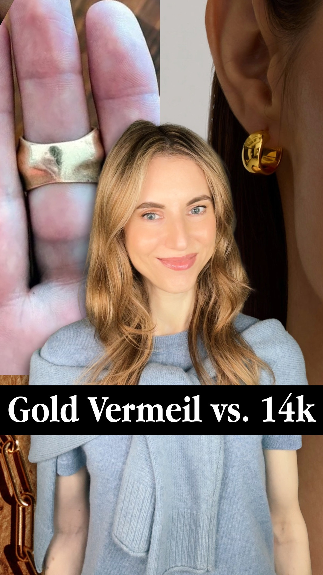 Vermeil earrings (sterling silver base, warmer tone) and 14k solid gold pieces: vermeil for color statements, 14k when you want zero maintenance. 🤍 I'm wearing the cashmere tee in Faded Denim size M (sized up from my usual S), and the Boxy Crewneck Sweater also in Faded Denim, size S (my usual size), plus Teardrop Earrings in statement size, gold vermeil. My dainty pieces are the 14K Gold Tiny Huggie and 14K Gold Bead Station Bracelet. I’m also showing the Freshwater Cultured Pearl Sculptural Drop Earrings, which I’ve been wearing every week since last fall 🤍 #QuincePartner @Quince 🤍 gold vermeil, 14k gold, gold jewelry, jewelry that won't turn green, gold earrings, gold huggies, teardrop earrings, gold bracelet, quince jewelry, affordable fine jewelry, everyday gold jewelry, dainty gold jewelry, solid gold jewelry, vermeil vs 14k gold, jewelry layering, gold jewelry tips, best gold earrings, fine jewelry under 200, cashmere tee, luxe t shirt

#LTKootd #LTKSeasonal #LTKWorkwear