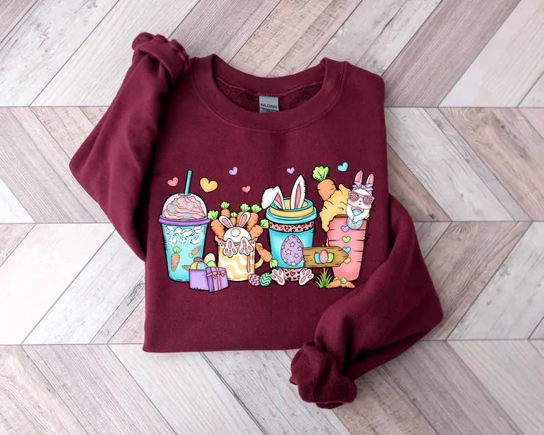 Easter Coffee Latte Sweatshirt, Womens Coffee Lover Easter Shirt, Teacher Easter Shirt, Cute Bunn... | Etsy (US)