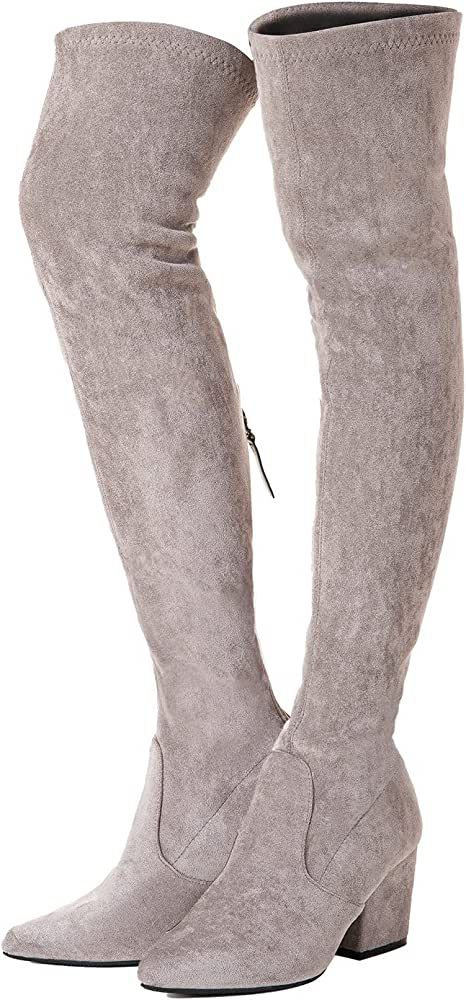 N.N.G Womens Over The Knee Boots Winter Suede Pointed Toe Chuck Heel Comfy Elastic Opening | Amazon (US)