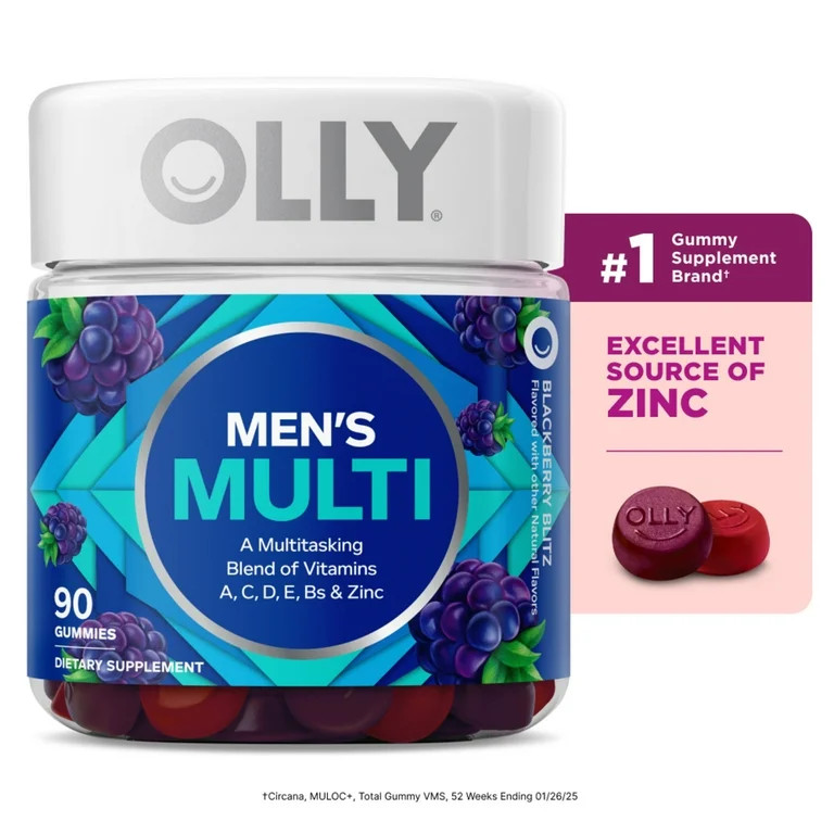 OLLY Men's Multivitamin Gummy, Vitamin A, C, D, E, B, Zinc, Wellness Supplement, 90 Ct | Walmart (US)