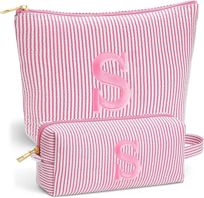 Travel Makeup Bag for Girls - Personalized Initial Pink Makeup Bag, Teen Girl Gifts Trendy Stuff,... | Amazon (US)