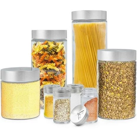 Estilo 8 Piece Glass Canisters And Spice Jar Set With Stainless Steel Screw On Lids | Walmart (US)