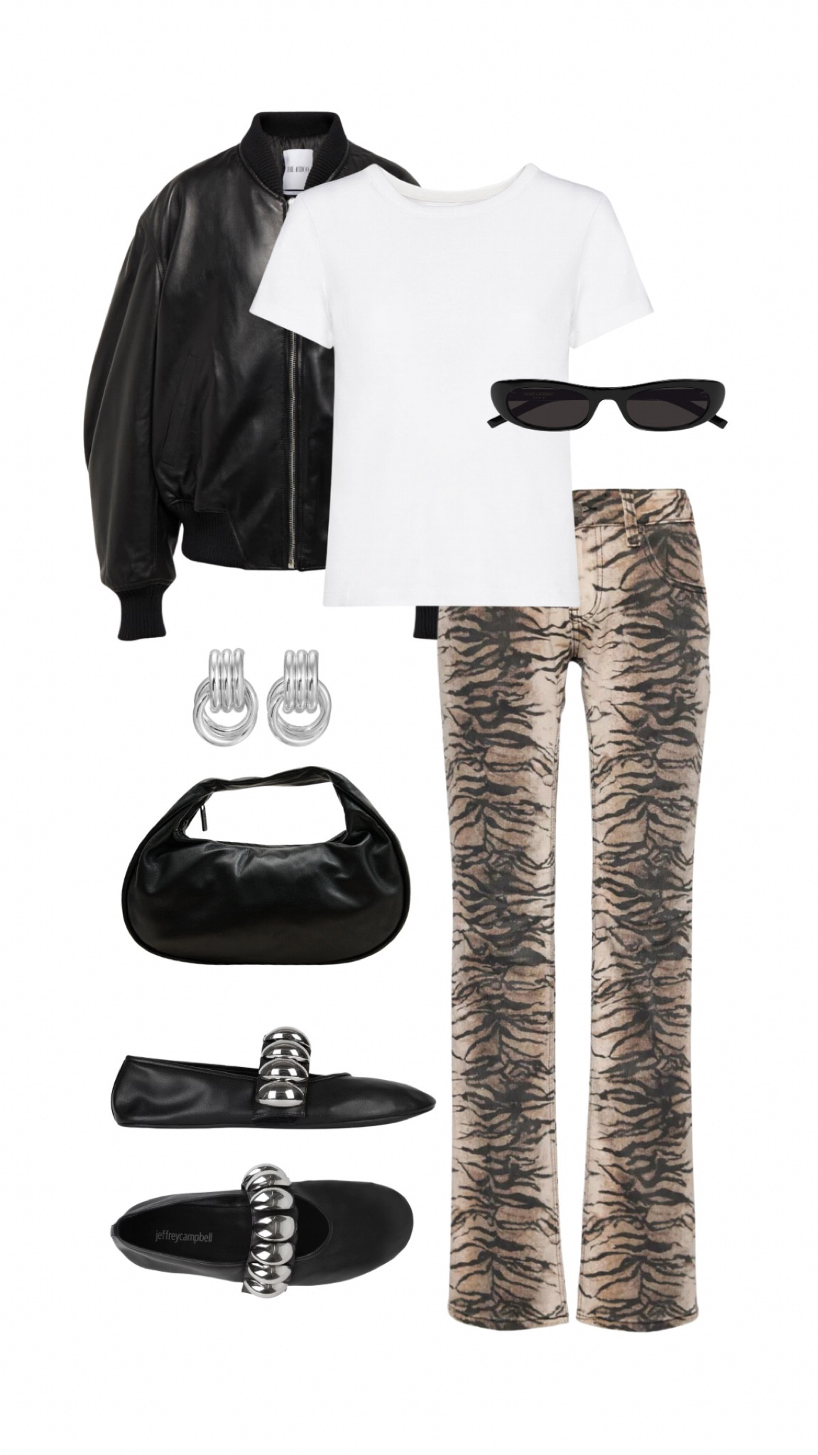 Fall fashion 🐅 Styled these tiger-print jeans for only $110 with trending ballet flats under $200, and a basic white tee + black leather jacket combo for that effortless edge. 🖤 I added this *must-have* bag from one of the hottest brands of Fall 2024, now on preorder. 🔥 

#LTKShoeCrush #LTKSeasonal #LTKItBag
