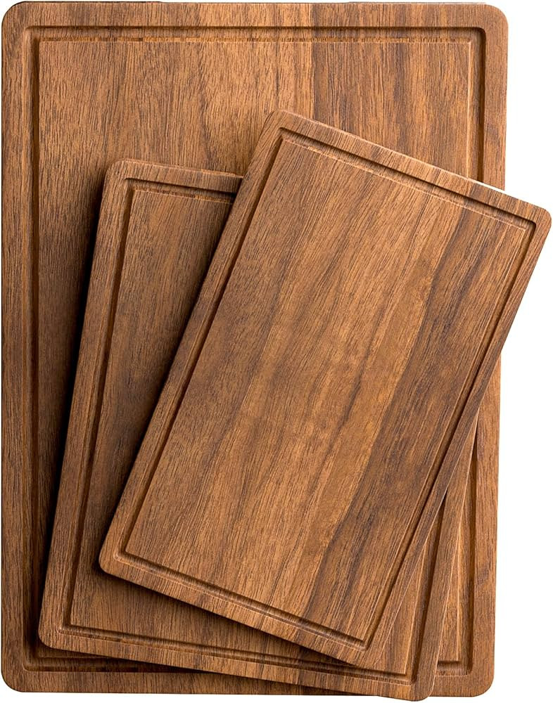 Acacia Wood Cutting Boards Set of 3 for Kitchen, Large Wooden Cutting Board with Juice Groove, Ch... | Amazon (US)