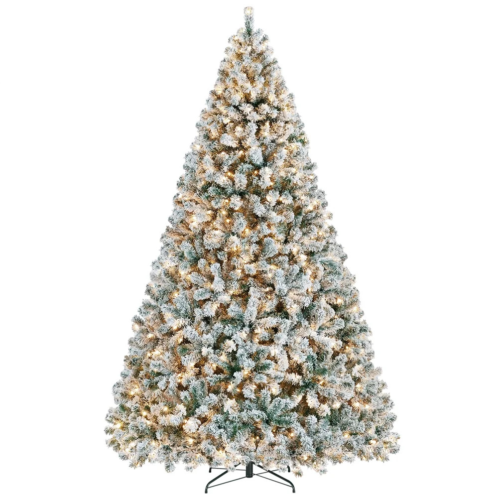 Easyfashion Clear Prelit Incandescent Green Flocked Spruce Christmas Tree, 9' | Walmart (US)