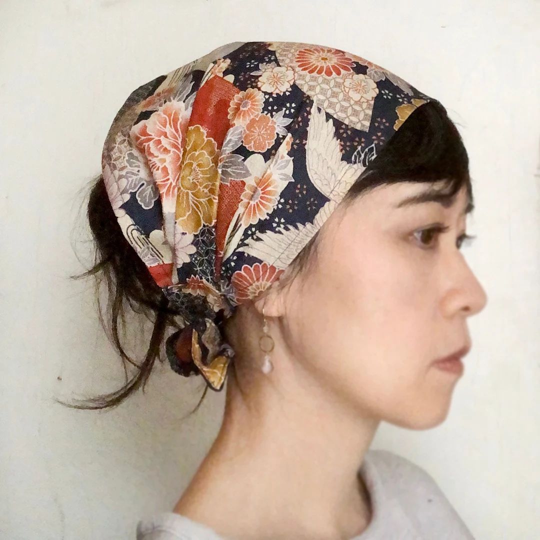 Kimono, Hair Scarf, Etsy, Japanese fabric, sand, crane, chef scarf, chemo scarf, bakery scarf, He... | Etsy (US)